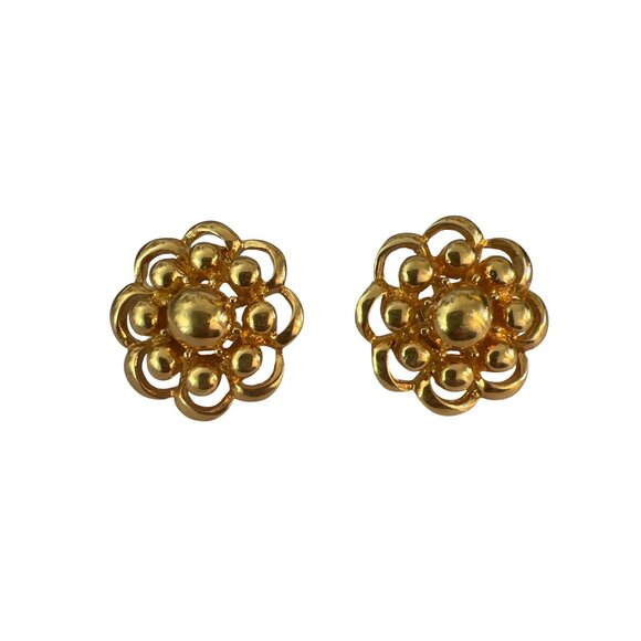 Vintage Sarah Coventry Gold Tone Clip On Flower Earrings Open Work Floral 1" - Picture 1 of 4